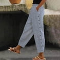 thumbnail image 2 of Charmgo Summer Pants for Women 2024, Women's Fashion Solid Color Striped Buttoned Cropped Trousers Linen Pants Women, Work Pants Women, Joggers for Women Blue XL, 2 of 9