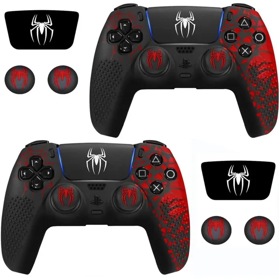 Anti-Slip Controller Skin for PS5 Controller, Accessories, Silicone Cover Case with Thumb Grip Gaps and Touch Pad Sticker 2 Pack