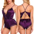 thumbnail image 5 of Lingerie for women Women Lace Satin Bodysuit Teddy Lingerie Backless Jumpsuit Underwear, 5 of 7
