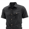 thumbnail image 4 of Fnnxeal Men Button Down Shirt Cargo Short Sleeve Summer Casual Collared Pocket Black Shirts for Men Size 2XL, 4 of 4