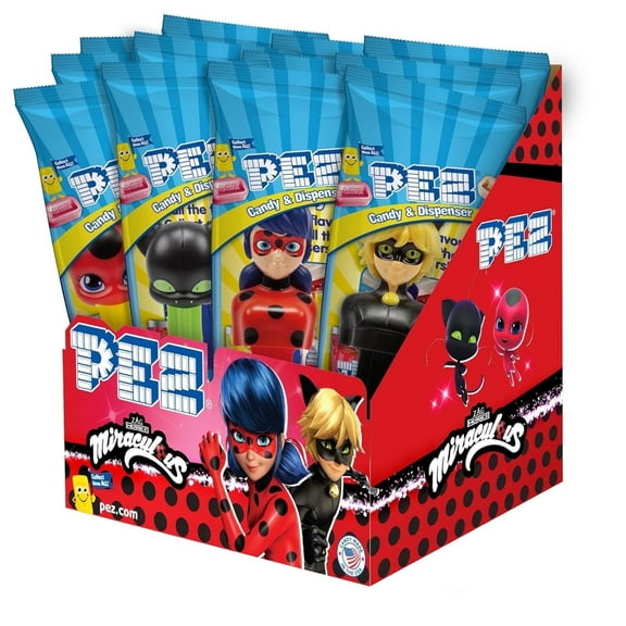 PEZ Candy Miraculous Variety Party Pack, 12 individually wrapped candy dispensers each with 2 candy refills