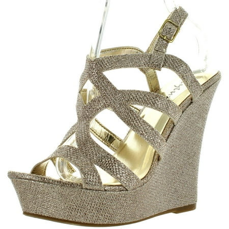 

STYLUXE TWIN-08 Womens Sling Back Buckle Strap Sandal Wedge Champagne 11