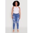 thumbnail image 2 of Womens Plus Size WAX High Waisted Distressed Frayed Skinny Jeans, 2 of 5
