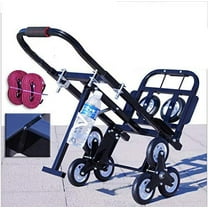 INTSUPERMAI Folding Climbing Stairs Cart Truck Black Carbon Steel with 6 Wheels 4 Hangers 2 Backup Wheels