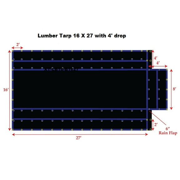 Xtarps-16' x 27'  Flatbed Truck Tarp - Light Weight Lumber Tarp with 4' Drop, Black