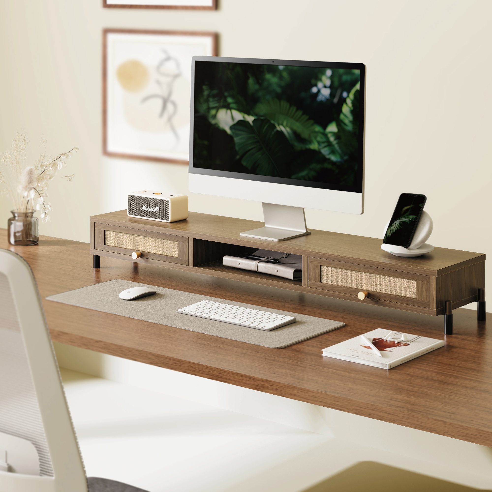 Fenge 42.5 Inches Acrylic Monitor Stand Riser with Metal Storage
