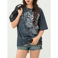 thumbnail image 5 of Yunliwuli Women's Summer Casual Gothic Tops Short Sleeve Vintage Pattern Print Loose T-shirt, 5 of 10
