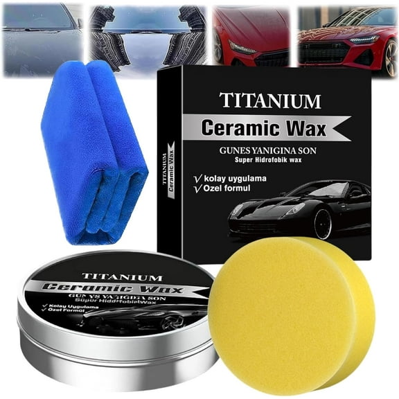 Titanium Ceramic Wax Cream, Strong Protection Car Coating Polishing Wax, Lasting Protection Mild Formula Polish Waxes with Sponge, Ceramic Waxes for Cars Paint Care, Car Paint Polishing Kit (1Pcs)