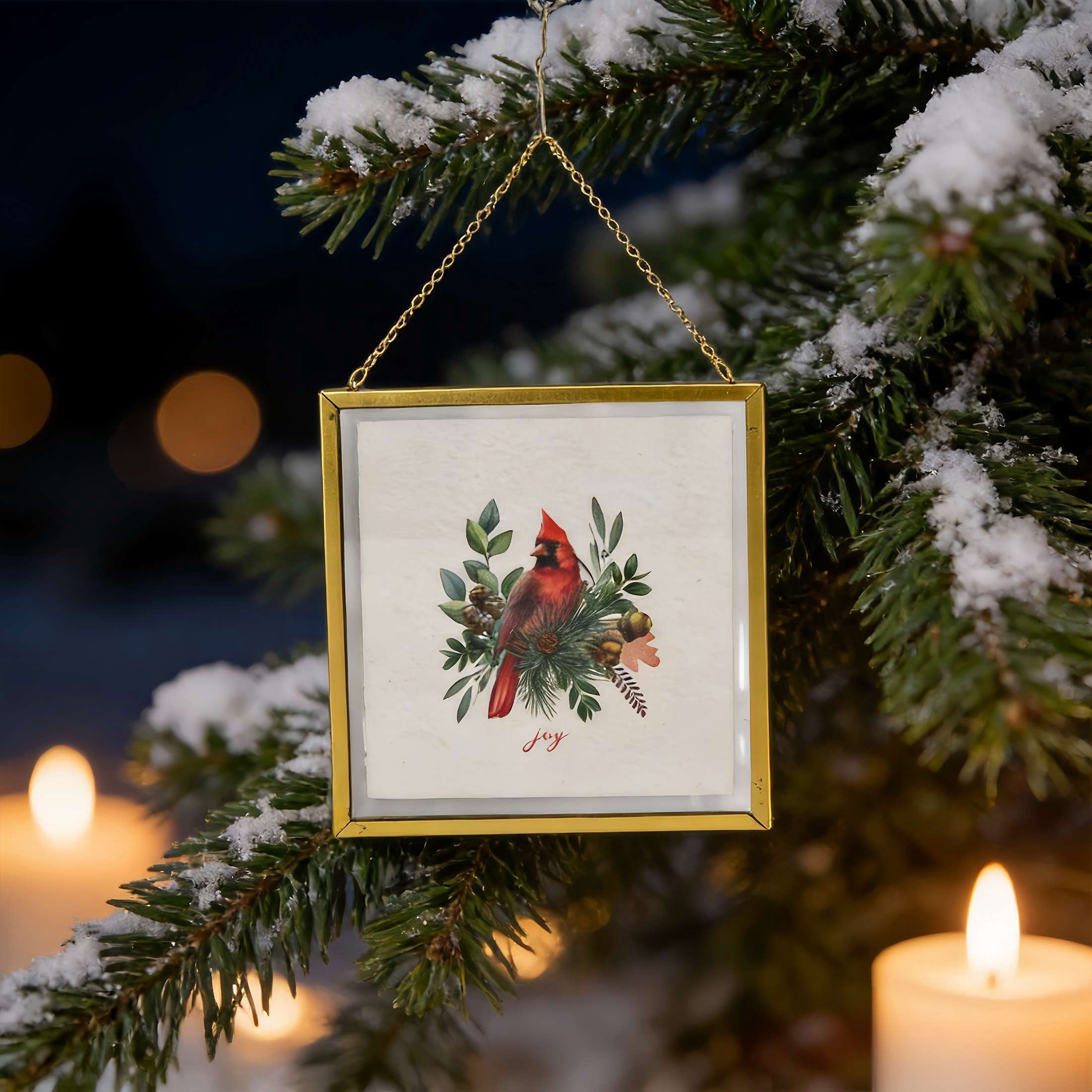 Double-Sided Santa and Cardinal Framed Christmas Wall Art, Multicolor, 8" x 8", by Holiday Time