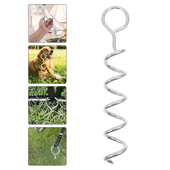 LOLIPPYY Heavy Duty Spiral Dog Anchors Silver Metal for Garden and Camping 2Pcs