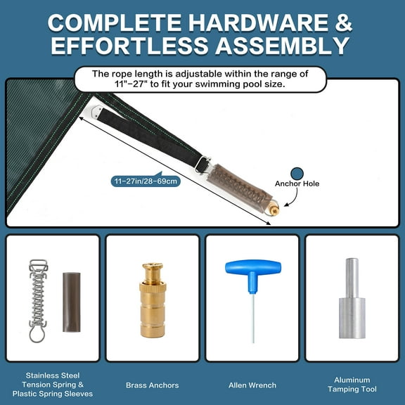 Garden Tools Swimming Pool Safety Cover, Fits 20x40ft Rectangular underground and Inground Swimming Pools, Triple Stitched High Strength Mesh PP Abrasion Resistant Installation Hardware Included,Gre