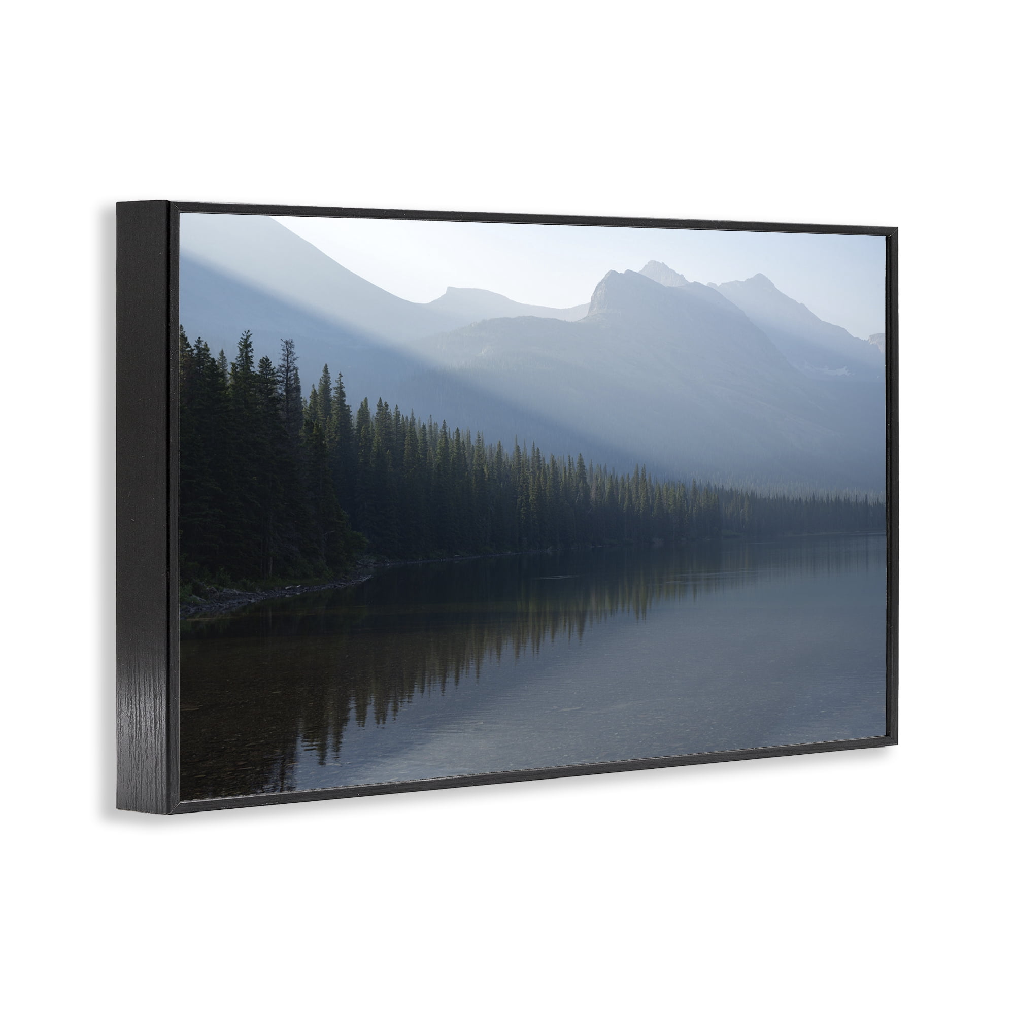 Stupell Industries Foggy Lakeside Trees Landscape Photography Black Framed Art Print Wall Art, 18 x 12