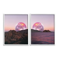 Stupell Industries Surreal Disco Ball Landscape Landscape Painting White Framed Art Print Wall Art, 24 x 30, Set of 2