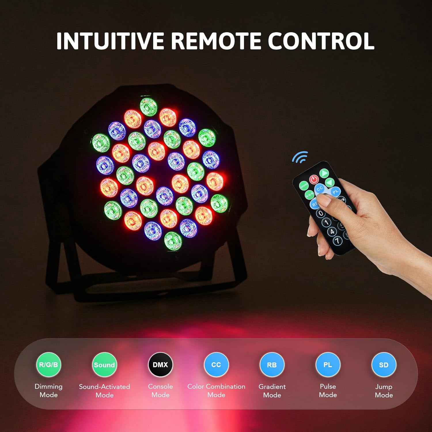Stage Lights 36 RGB LED Par Lights with Remote Control DJ Uplighting for Event Wedding Christmas Halloween Party Club Music Stage Lighting, 4 Pack