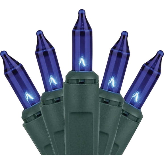 Home Impressions Blue Mini Incandescent String Lights - 100 Bulbs, Green Wire, Blinking