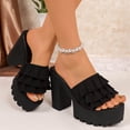 thumbnail image 5 of ZACPNCV Womens Plus Size High Heel Sandals Lace Trim Platform Block Heel Comfort Slides Summer, 5 of 9