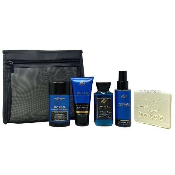 Bath & Body Works Ocean  Mini Gift Set - Body Cream, Body Wash, Cologne Mist and Antiperspirant Deodorant in a Men’s Shop Reusable Bag - with a Natural Oats Sample Soap - Travel Size
