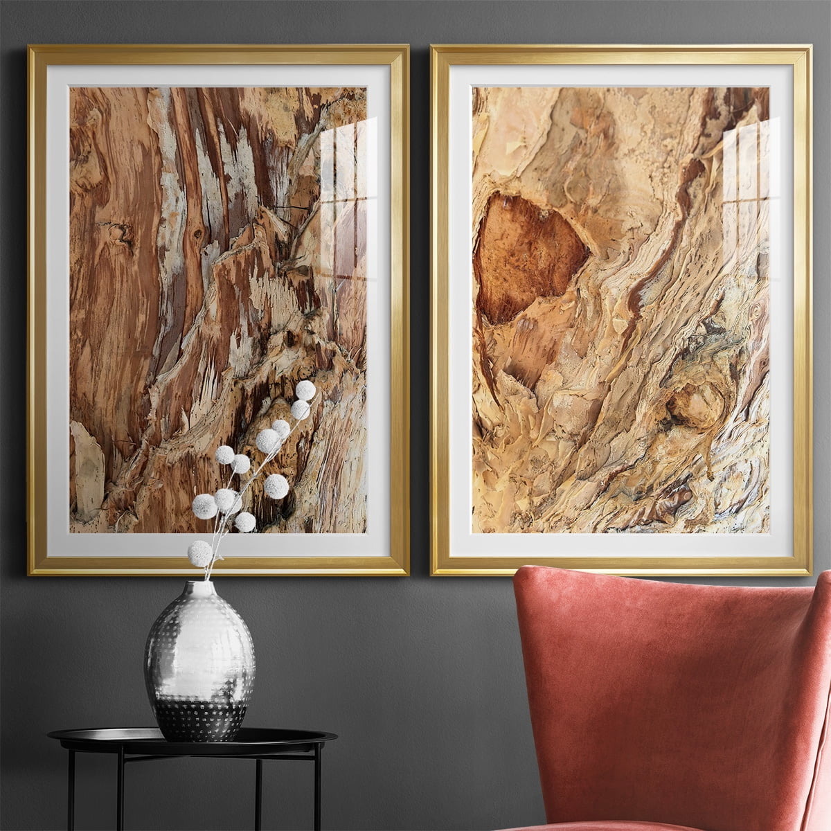 Wexford Home Tree Texture Triptych I Premium Framed Print, 30.5" x 42.5" - Ready to Hang, Gold (Set of 2)