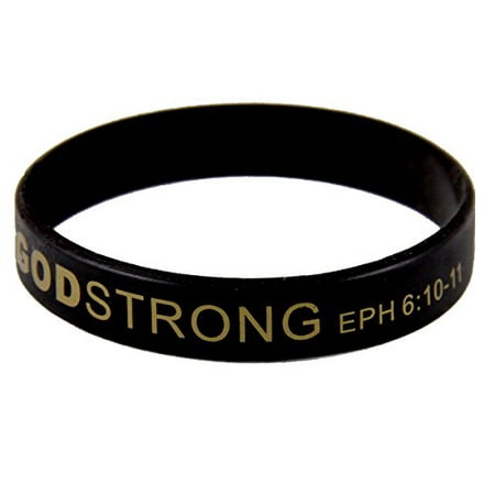 3 Pieces Adult Black with Gold Ink Imprinted Godstrong Silicone Band