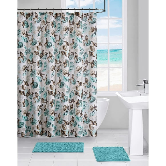 Shower Curtains Com Brown, Teal Green And Brown Shower Curtain Rail Set