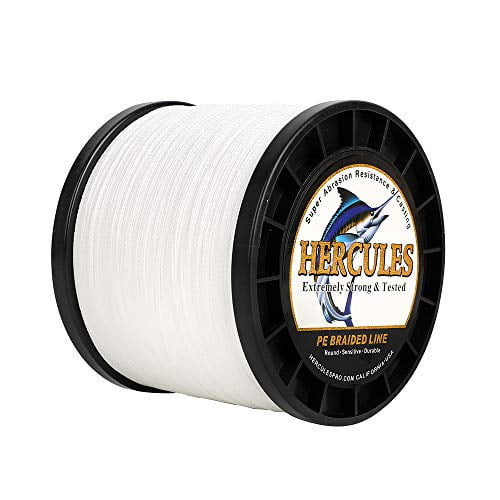 HERCULES Ligne de Pêche Tressée 1500m 1640yds 6lbs-100lbs Pe Superline 4 Brins (Blanc 20lb/9.1kg 0.20mm)