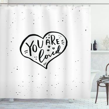 Ambesonne Romantic Shower Curtain, You Are Loved Heart, 69"Wx75"L, Black White