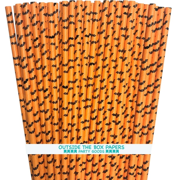 100 Orange And Black Bat Theme Halloween Paper Straws Walmart Com Walmart Com