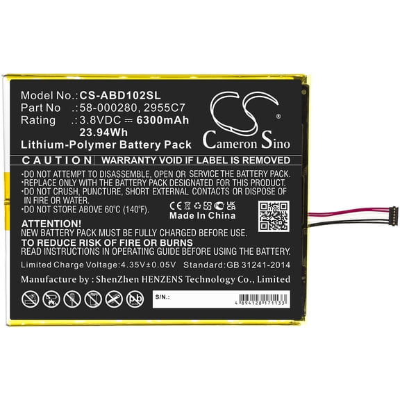 battery for Amazon  Kindle Fire HD 10.1 9th M2V3R5, 58-000280 2955C7 6300mAh
