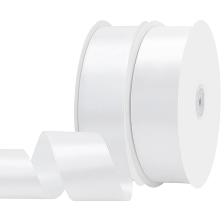 2 Rolls Double Face 1-1/2 Inch Wide White Satin Fabric Ribbon for Gift Wrapping Very Suitable for Weddings Bouquet Balloons Arts Craft Sewing Hair Bow Invitation(Total 200 Yards)