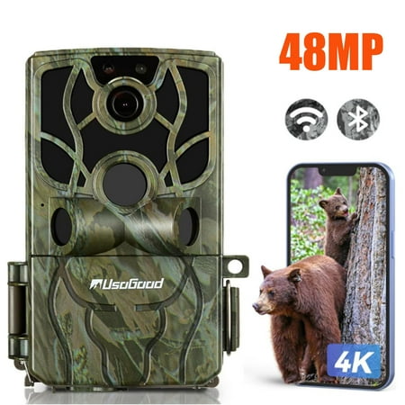 Usogood Trail Camera WiFi 4K 48MP Game Cameras with Night Vision IP66 Waterproof Hunting Camera PIR Range Trail Cam for Outdoor Wildlife Deer Camera