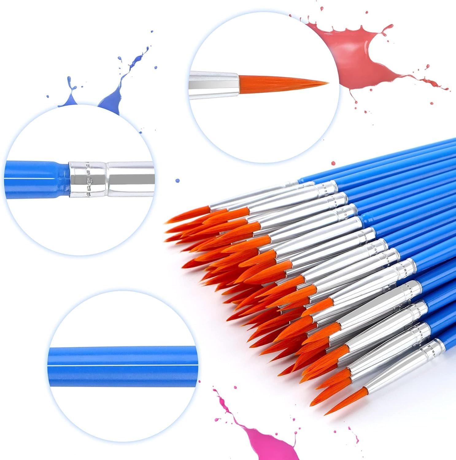 Xukmct 120 Pcs Small Paint Brushes Flat Paint Brushes Acrylic Paint Brushes Set for Watercolor Oil Painting, Blue