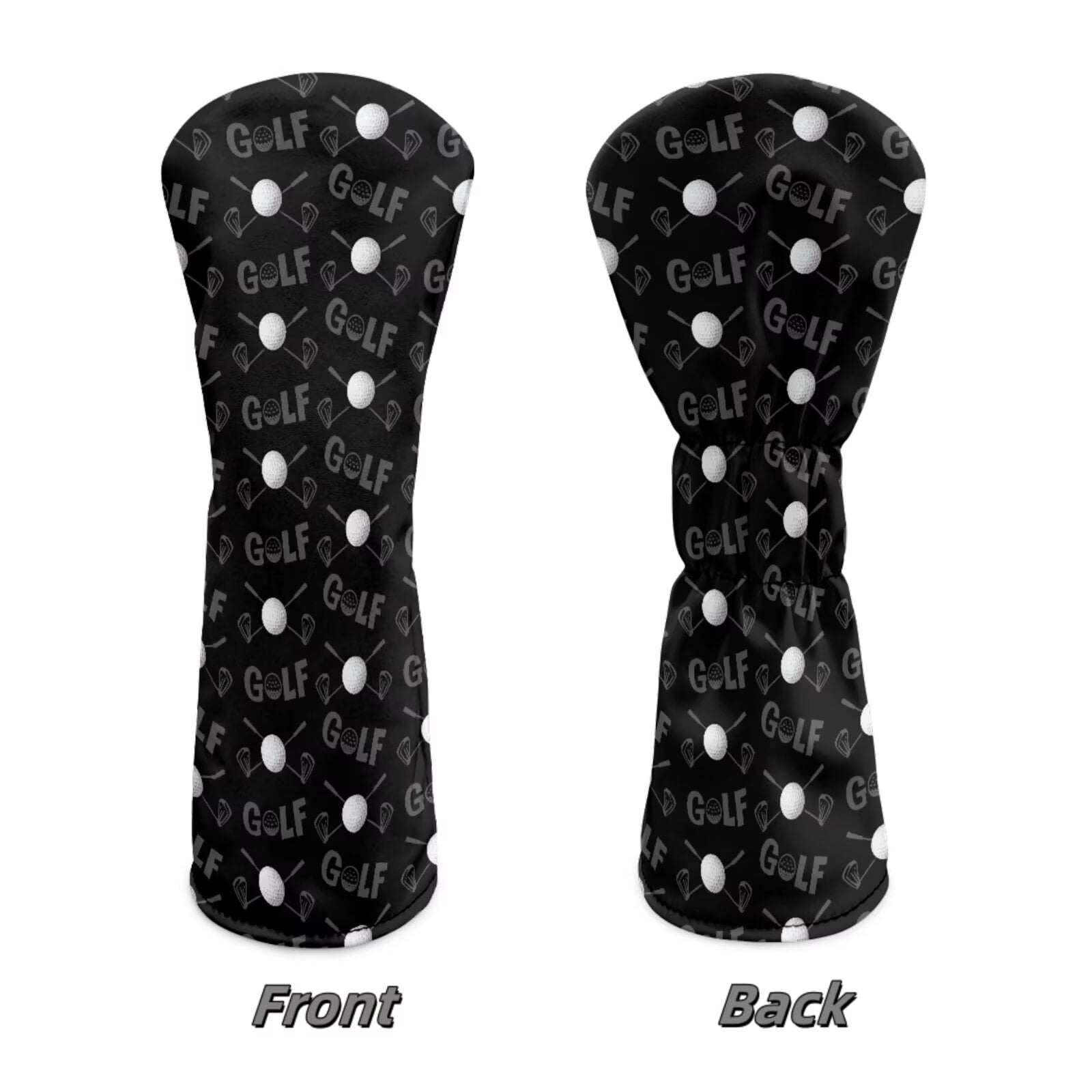 Uorisanigo Golf Club Head Cover PU Leather Black Golf Print Headcovers 3 Pcs Set Fits Driver Fairway Wood Hybrid Headgear, Durable Accessories for Women Men