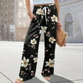 thumbnail image 6 of WTOBBY Women's Floral Print Adjustable Tie Waist Wide Leg Casual Pants with Stretch Belt, Functional Pockets and Comfortable Fit for Garden Parties and Weekend Relaxation,Black L, 6 of 6