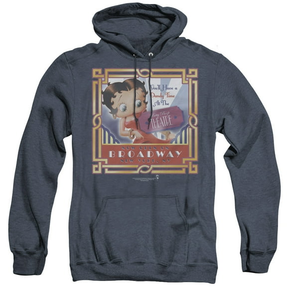 Betty Boop On Broadway Adult Heather Hoodie Sweatshirt Navy