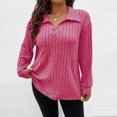 thumbnail image 2 of Summer Sweaters for Women V Neck Collared Long Sleeve Knit Tops Plus Size Curved Hem Pullover Sweater Trendy Lightweight Casual Loose Fit Top Hot Pink 5XL, 2 of 6