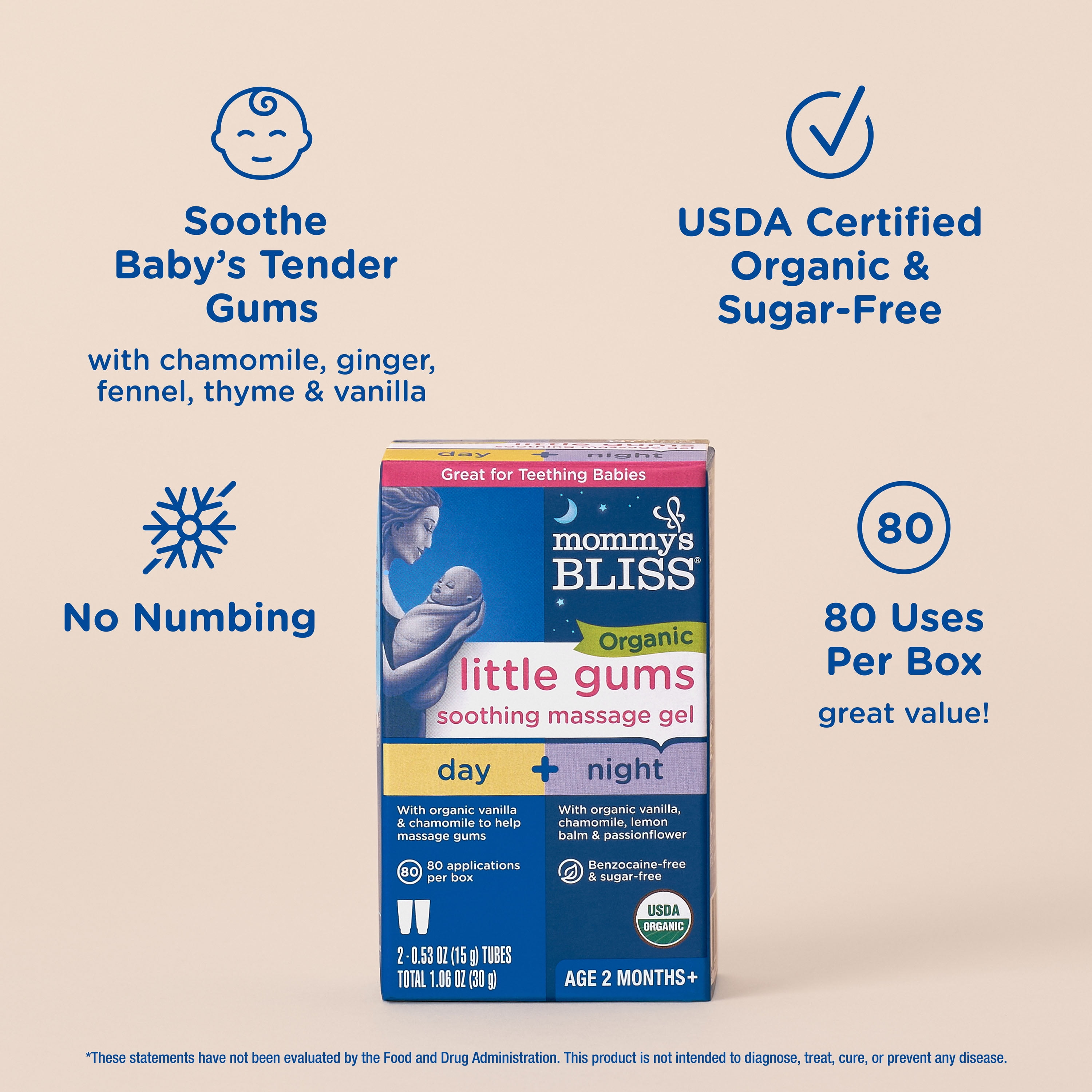 Mommy's Bliss Baby Gum Massage Organic Gel, Day & Night, 1.06 oz, 2 Pack