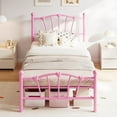 thumbnail image 1 of Twin Bed Frame for Kids, Twin Size Bed with Headboard and Footboard, Heart Shaped Platform Bed Frames, Heavy Metal Slat Support, Noiseless, No Box Spring Needed, Pink, 1 of 6