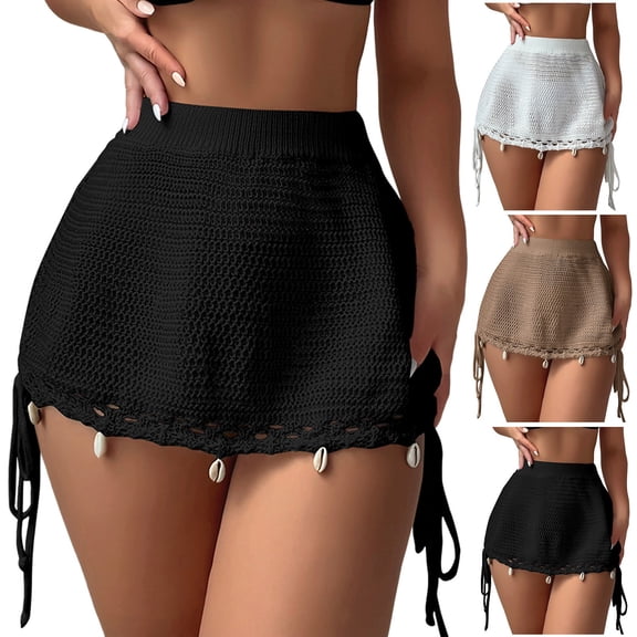 zaveiop Women's Pure hand Crochet Hollow out Swimwear Swimsuit Cover up Beach Skirt (White, One Size)