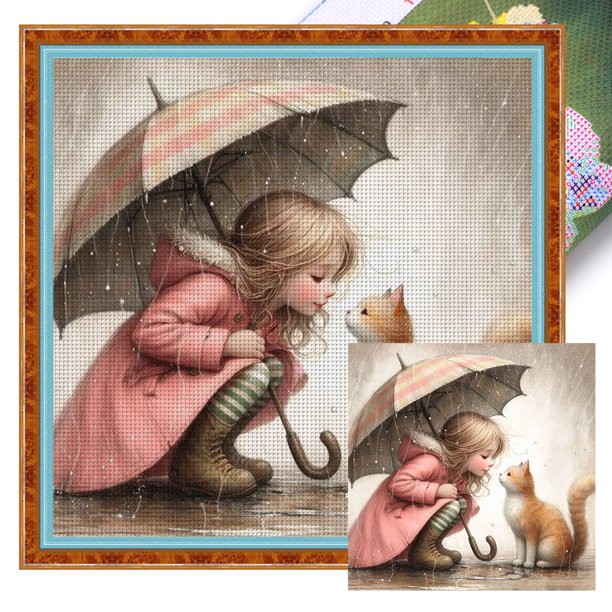 Kit Punto Cruz para Niña Bordado Con Hilo Algodón Ecológico 11CT Arte 50x50cm