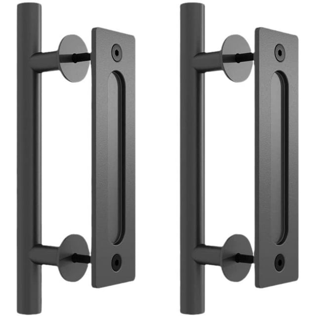 Kit de manija de puerta de Granero de 12 pulgadas, Material de acero sólido, para puerta/garajes/gabinete, redondo, negro mate, 2 uds.