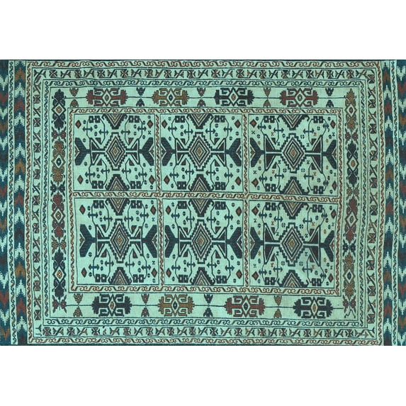 Ahgly Company Indoor Rectangle Southwestern Light Blue Country Area Rugs, 2' x 5'