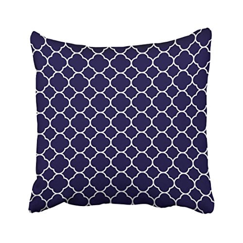 WinHome Square Throw Pillow Covers Navy Blue Quatrefoil Pattern