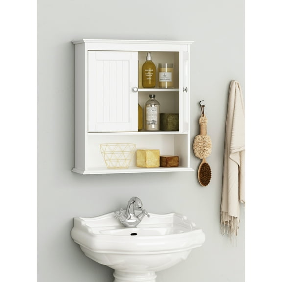 Spirich LLC Wall Mounted Bathroom Cabinet, Medicine Storage with Chrome Handles, Wood, White