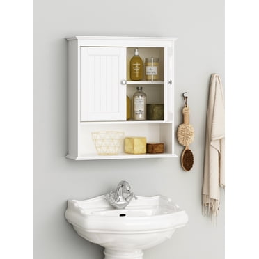 SEGAWE Wall Cabinet With Doors And Shelves - White Bathroom Organizer, 22.8 X 7.9 X 24.3 Inches