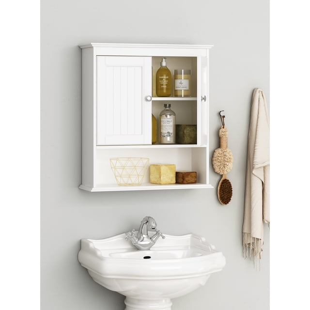 SEGAWE Wall Cabinet With Doors And Shelves - White Bathroom Organizer, 22.8 X 7.9 X 24.3 Inches