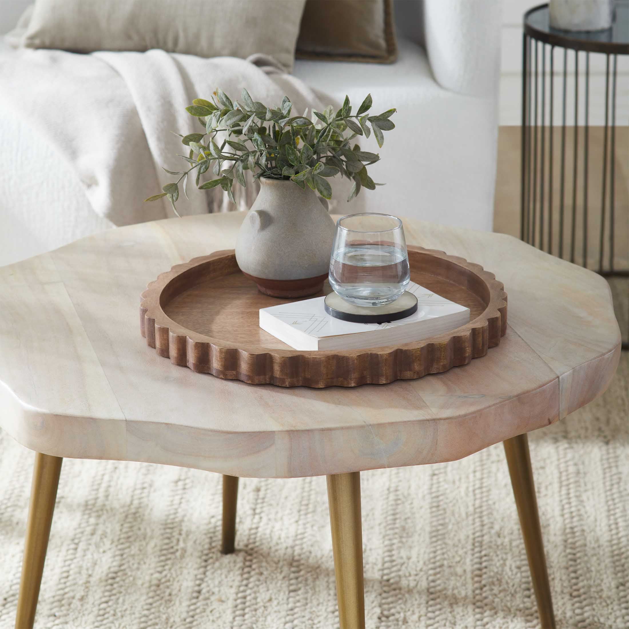 My Texas House Natural Mango Wood Round Decorative Tray, 16" x 2"