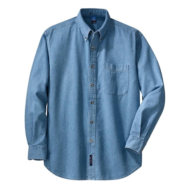 Port & Company Chemise en Denim à Manches Longues, Bleu Délavé S