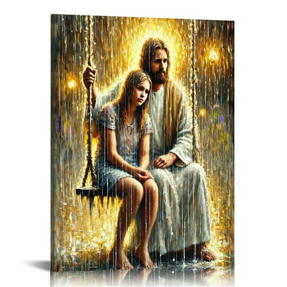 Jesus Embracing Woman Canvas Wall Art, Safe in His Arms Pictures Canvas Print Posters Wall Decor, Christian Wall Art Home Decor for Living & Prayer Room Framed