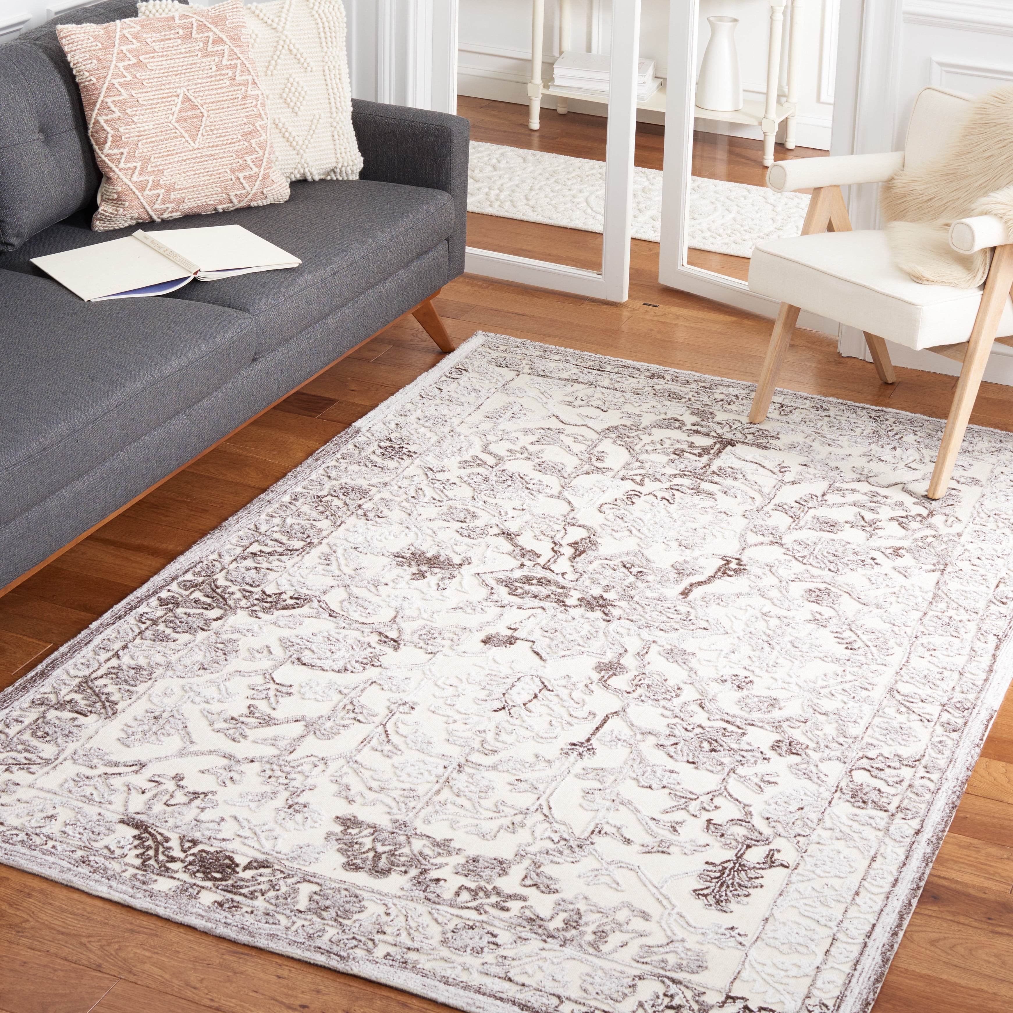 SAFAVIEH Trace Giuseppe Floral Area Rug, Brown/Ivory, 3' x 5'