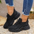 thumbnail image 3 of Women's Platform Running Shoes Breathable Lace Up Tennis Shoes Lightweight Non Slip Mesh Slip on Sneakers Black Size 6.5, 3 of 5